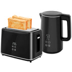 K¨¹chenset mit Wasserkocher und Toaster, 7 Br?unungsstufen, schnelles Kochen, Edelstahl, Kunststoff, Schwarz