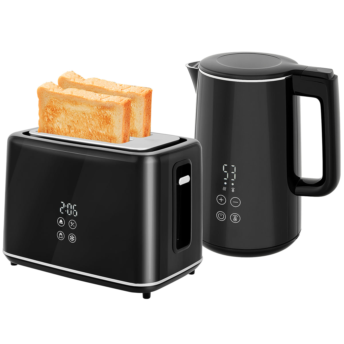 K¨¹chenset mit Wasserkocher und Toaster, 7 Br?unungsstufen, schnelles Kochen, Edelstahl, Kunststoff, Schwarz