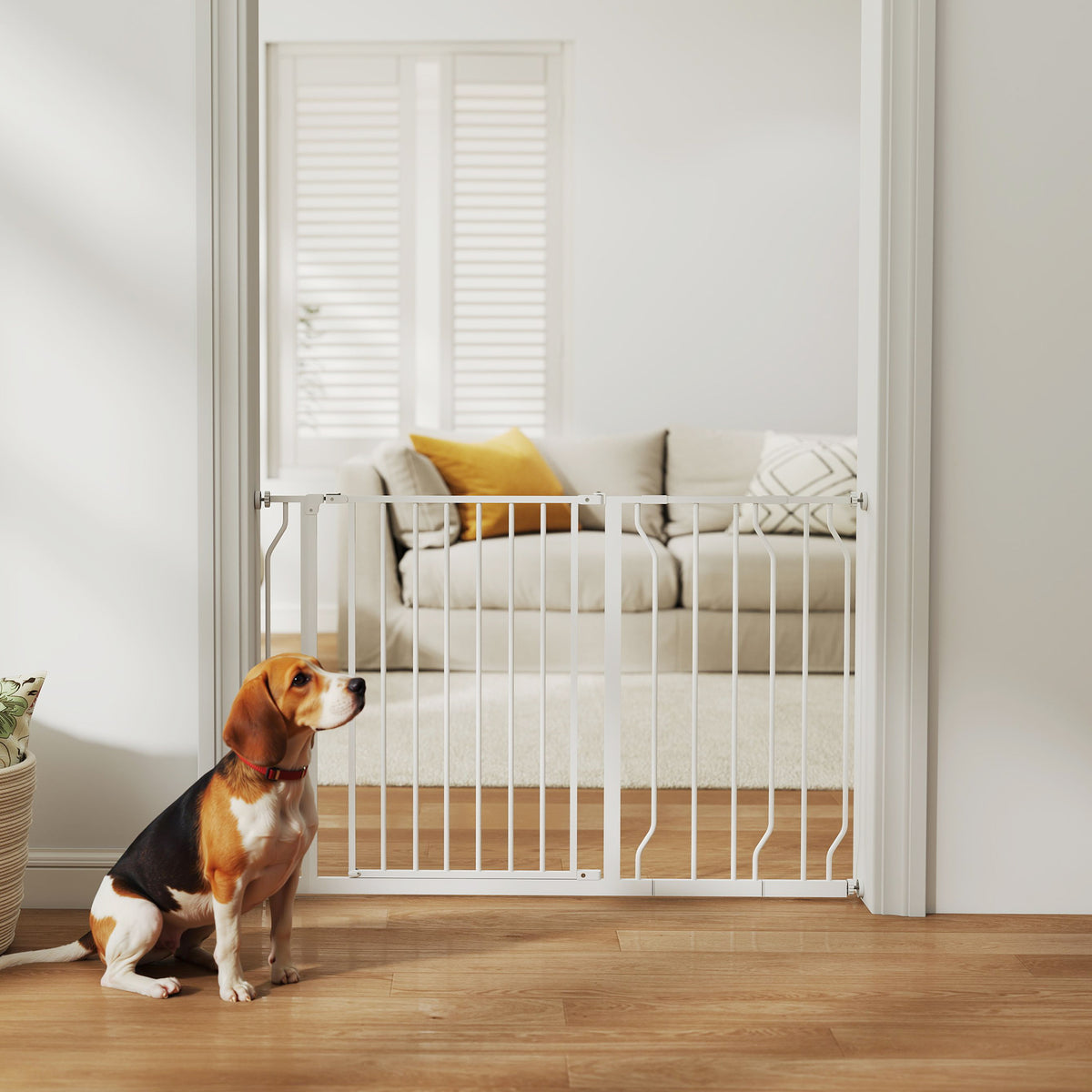 Wide Dog Safety Gate, with Door Pressure, for Doorways, Hallways, Staircases - White