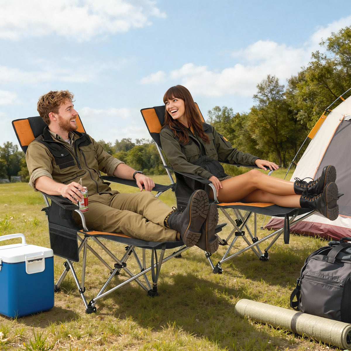 2er Set Campingstuhl faltbar Angelstuhl mit abnehmbar Fußstütze Getränkehalter belastbar 120 kg Orange