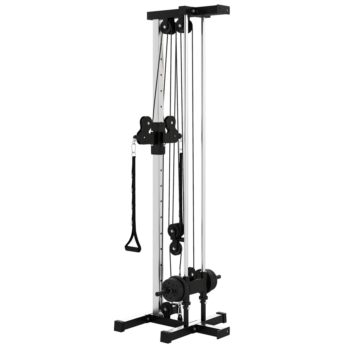 Kraftstation höhenverstellbar 25-165 cm mit Dual-Pulley-Systemen Adaptern 62 x 60 x 200 cm Schwarz