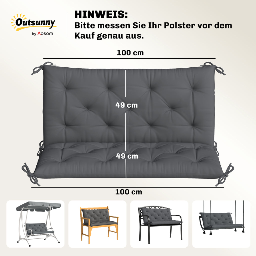Bankauflage wasserabweisend Sitzkissen Rückenkissen 100 x 98 x 8 cm Dunkelgrau Gartenbank Hollywoodschaukel