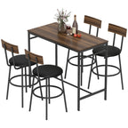 5-teiliges Bartisch-Set mit 4 Stühlen, Industrielles Design, für Küche, Esszimmer, Holz, Stahl, Braun