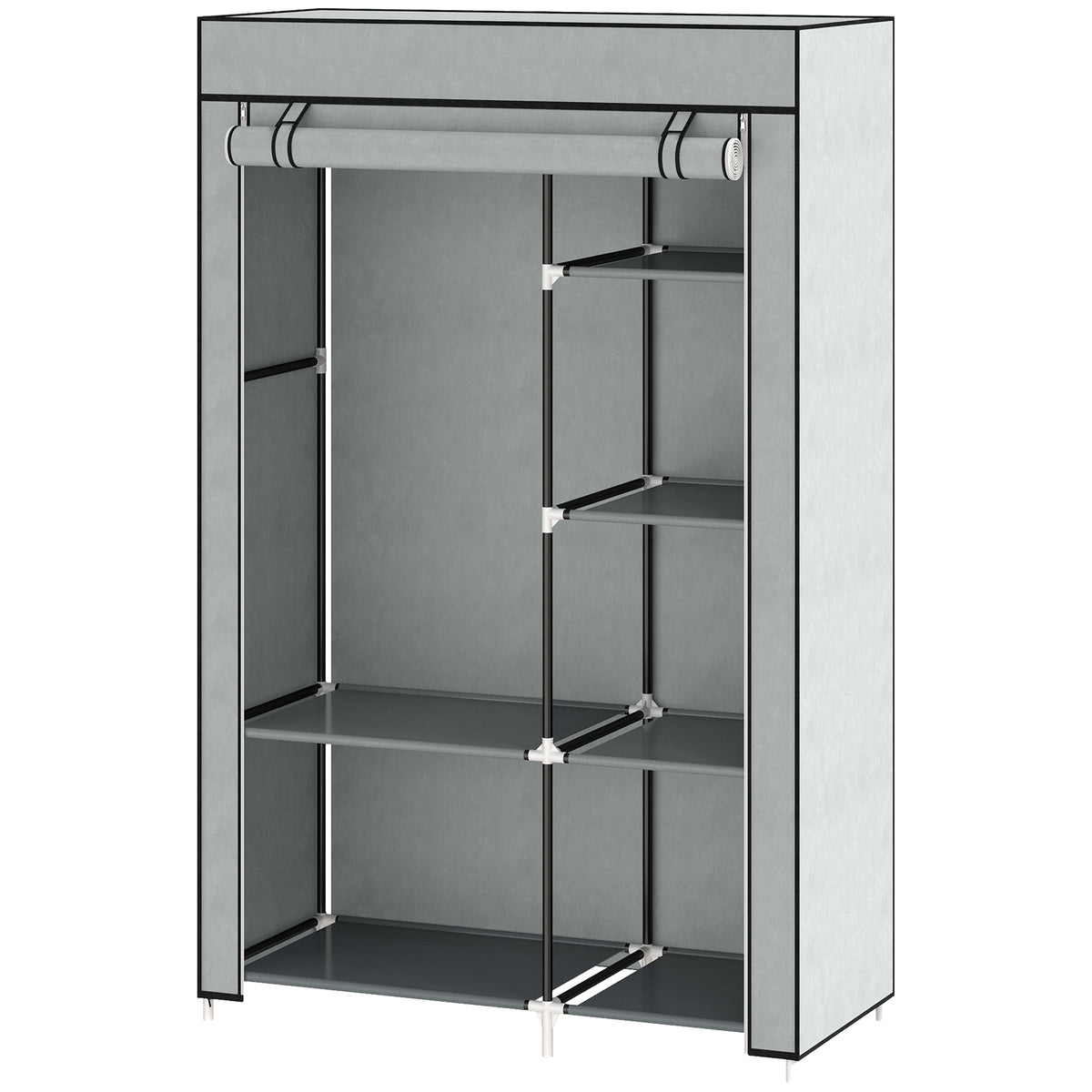 Fabric Wardrobe w/ Shelves Hanging Rail Foldable Wardrobe Light Grey