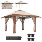 4 x 4 m Garten-Pavillon, Gartenzelt mit Netzwänden, UPF50+ Schutz, Höhenverstellbares Partyzelt, Beige