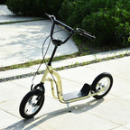 Kinderroller Scooter Tretroller mit verstellbarem Lenker, großen Rädern und Handbremse Kickscooter 12 Zoll Cityroller für Jungen und Mädchen ab 5 Jahre bis 100 kg Metall Beige