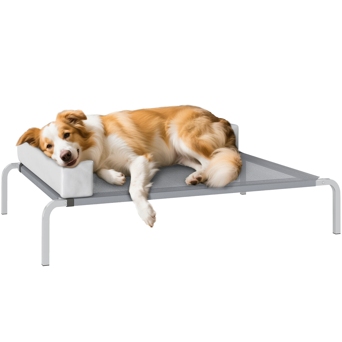 Hundeliege Outdoor, Erh?htes Hundebett f¨¹r Mittelgro?e Hunde, mit L-f?rmige Kissen 110x75x30cm, Hellgrau