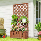 Hochbeet Pflanzenkasten mit Rankgitter, Spalier Pflanzkübel, Blumenkasten Holz, 72,5x31,5x149,5cm für Garten Balkon Terasse, Blumenkübel für Kletterpflanzen, Blumen, Orange