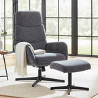 Polstersessel mit Fußhocker, Lounge-Sessel mit hoher Rückenlehne, Metallbasis, für Wohnzimmer, Schlafzimmer, Grau