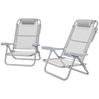 2er Set Campingstühle klappbar Campingstuhl mit 6-fach verstellbarer Netzrückenlehne Kopfstütze 62 x 65 x 80 cm Hellgrau