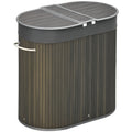 100 L Wäschekorb mit Deckel, Griff, 2 Abschnitte, herausnehmbarer Wäschesack, für Schlafzimmer, Badezimmer, Bambus, Grau