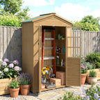Outdoor Wooden Storage Cabinet, Garden Tool Shed with Acrylic Windows for Patio, Light Brown