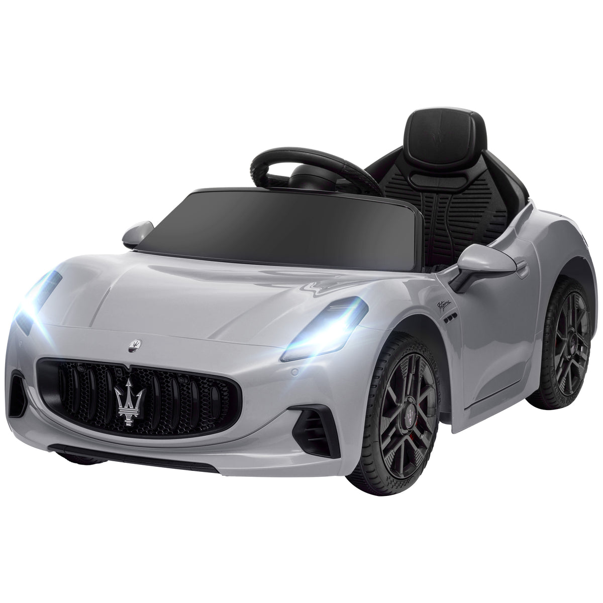 12V Kinder-Elektroauto, Kinderfahrzeug mit LED-Lichtern, Musik, Hupe, für Kinder von 3-5 Jahren, Grau