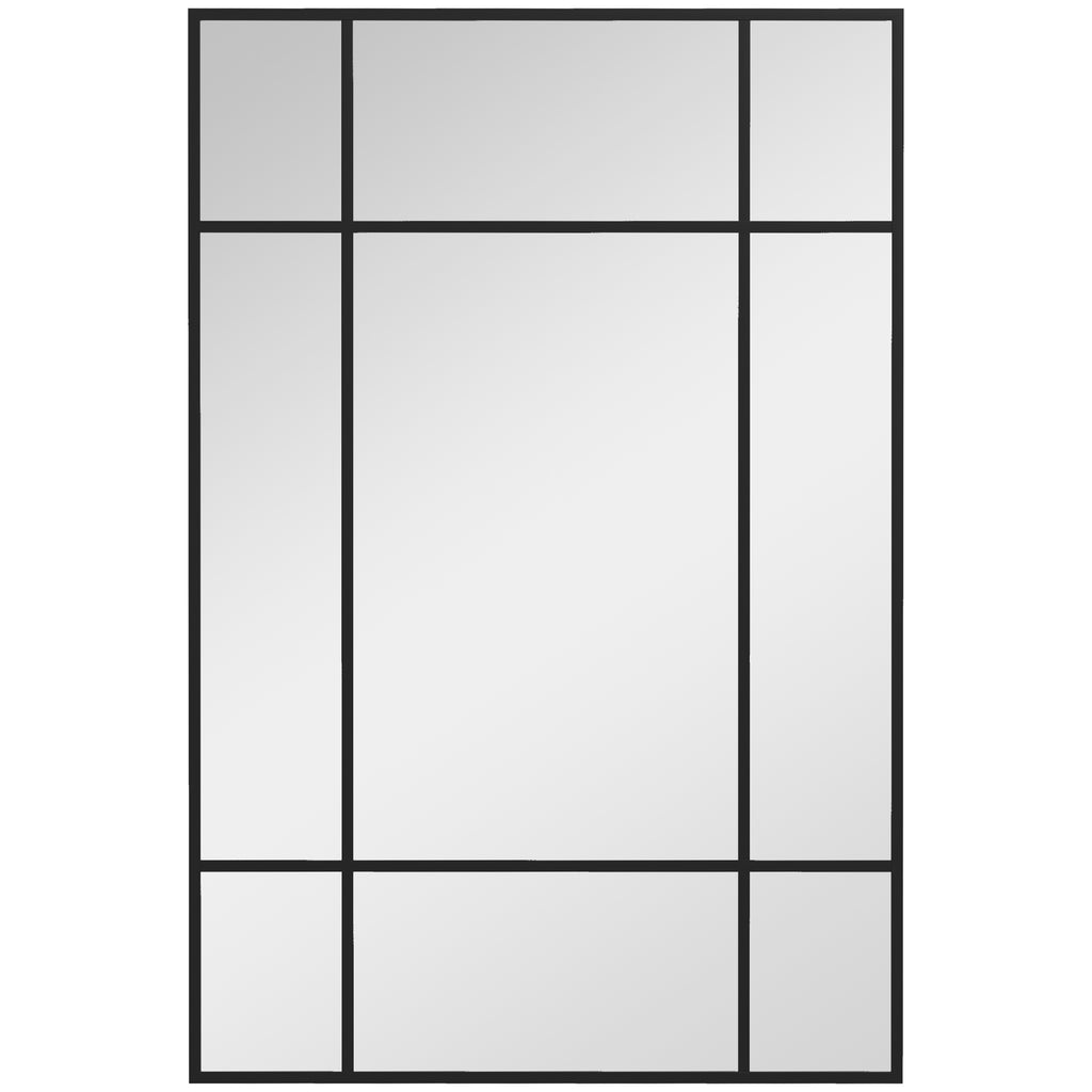Wandspiegel, dekorativer Spiegel mit Metallrahmen, schwarze Streifen, Mehrschichtglas, 90B x 2T x 60H cm