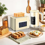 Wasserkocher und Toaster-Set mit LED-Touchscreen, 1,7 L, 2 Toasterschlitze, verschiedene Modi und Funktionen, Cremewei?