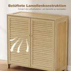 Bamboo Shoe Cabinet with Louvered Doors, 14 Pairs Shoe Storage Cabinet with Adjustable Shelves for Hallway, Natural