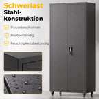 Metal Storage Cabinet, 180 cm Tall Lockable Steel Tool Cabinet with Removable Wheels and Adjustable Shelves, Black