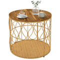 Beistelltisch Ø50 cm wetterfest Gartentisch mit Rattanoptik Akazienholzplatte verstellbaren Füßen Teak