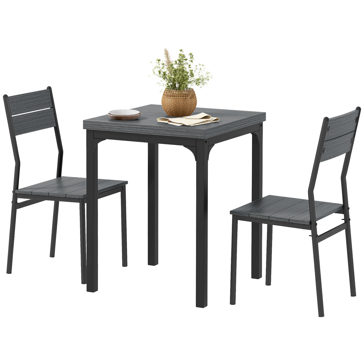 Three-Piece Minimal and Compact Dining Set, Grey Wood Effect