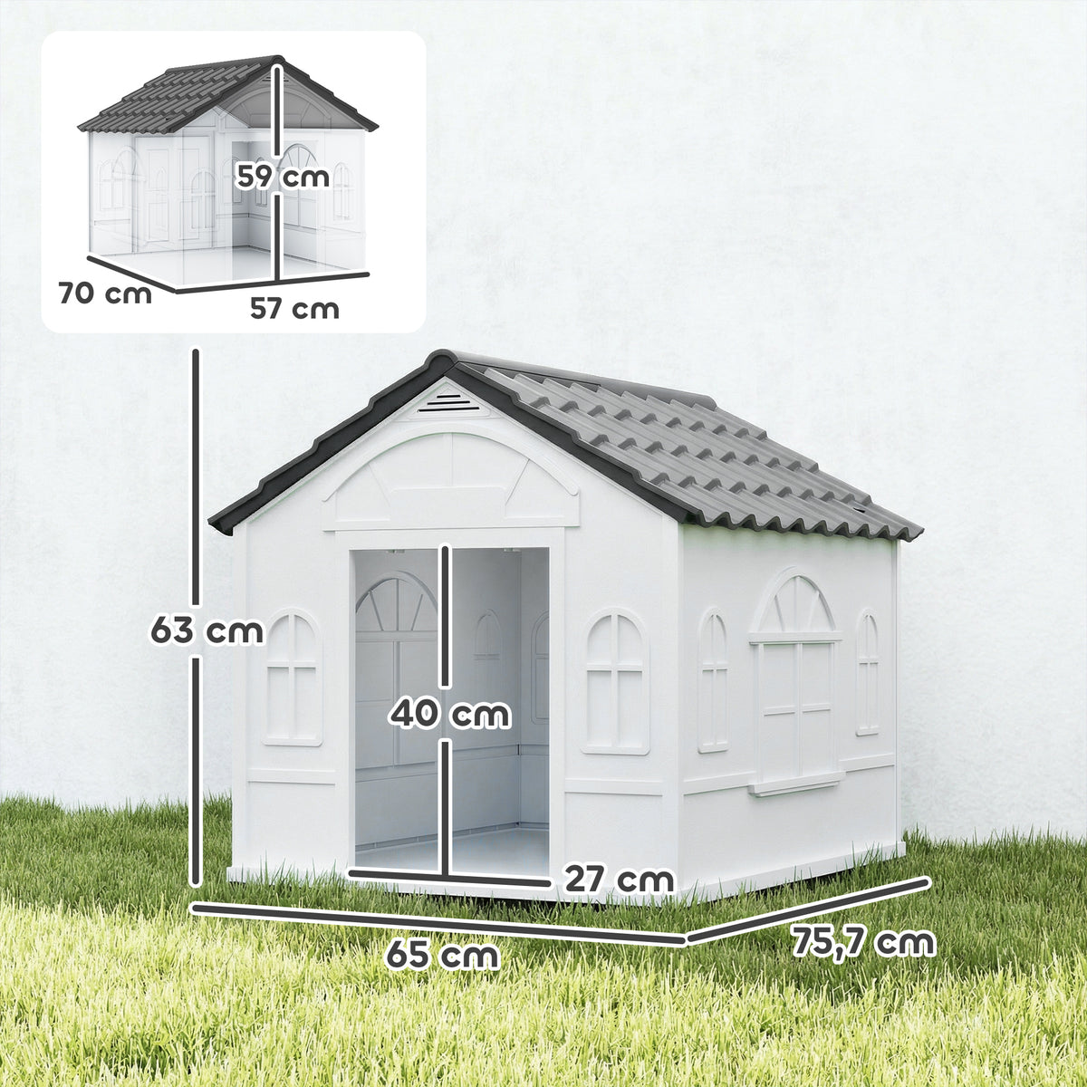 Plastic Weather-Resistant Dog House, for Indoors and Outdoors, Medium Dogs - Grey