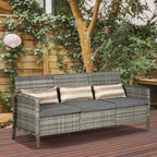  Rattan Sofa mit Kissen, Dreisitzer, Garten Loungesofa, Stahl, Grau, 173 x 68 x 78 cm