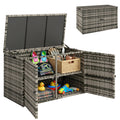 Rattan Auflagenbox 350L 2-Ebenne Kissenbox mit Deckel Hebestangen Tragegriffe 118 x 57 x 69 cm Mischgrau