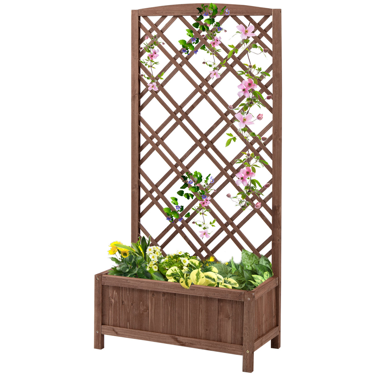 Garden Planter with Trellis, Wooden Raised Bed for Garden with Lattice Trellis for Vegetables, Herbs and Flowers, Brown