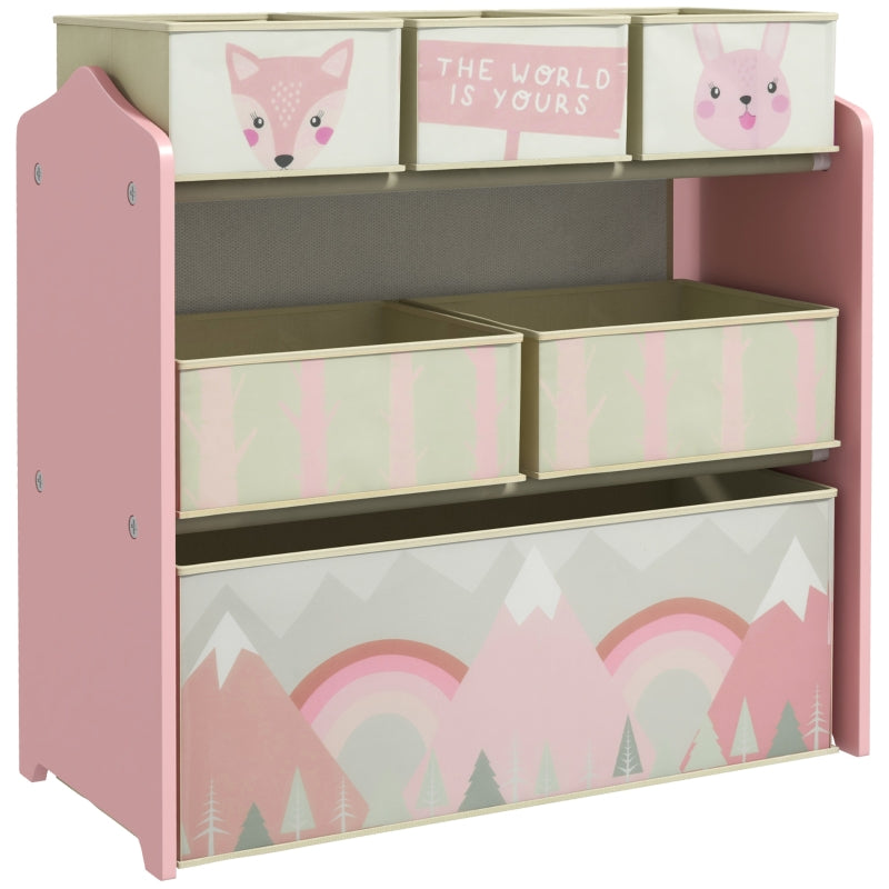 mit 6 Stoffboxen, niedliches Motiv, 63x30x66 cm, Rosa