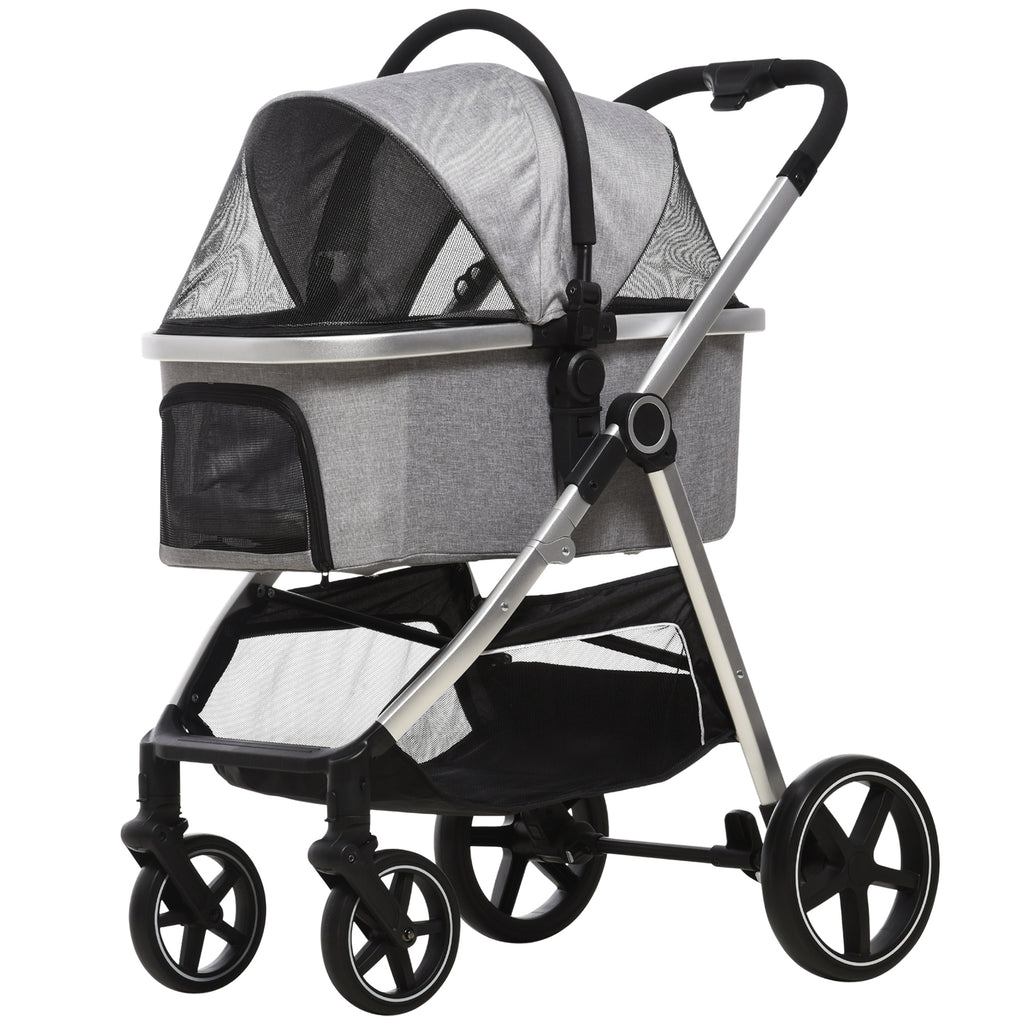 3- in-1 Hundbuggy inkl. Kissen, klappbar, 1 Aufbewahrungskorb, 83 cm x 58 cm x 102 cm, Hellgrau