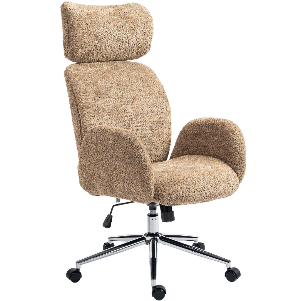 Bürostuhl mit verstellbarer Kopfstütze, ergonomischer Schreibtischstuhl, Kippfunktion, höhenverstellbar, Braun