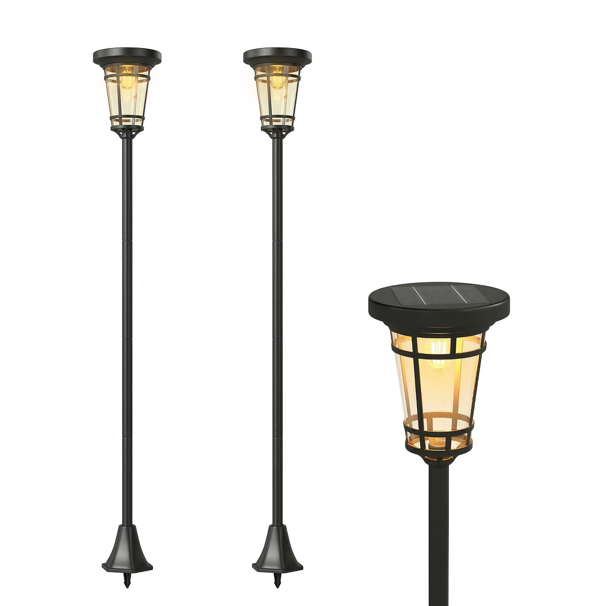 Solar Laterne 2er-Set Stehleuchte 180cm Höhenverstellbar mit 2 Helligkeitsmodi Lichtsensor Schalter, IP44
