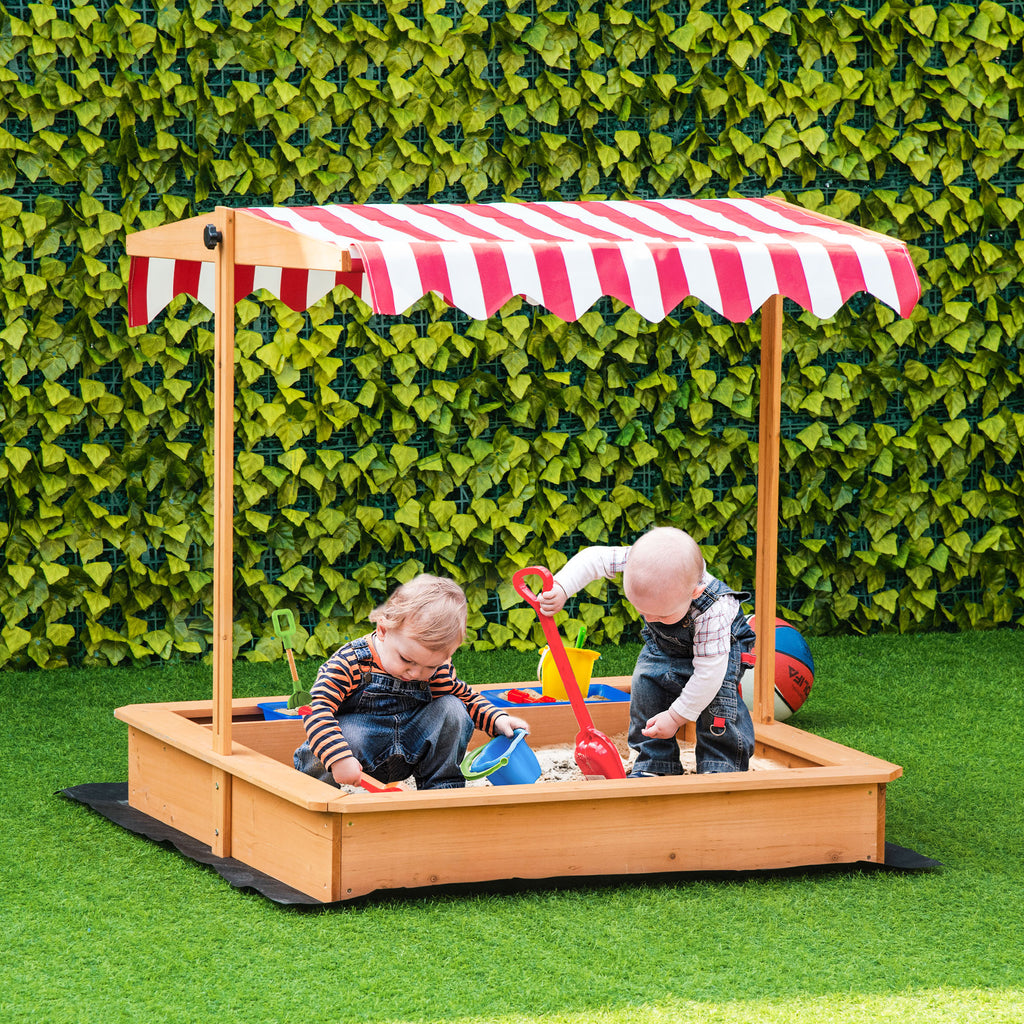  Sandkasten 107,5 x 107,5 cm Kinder Sandbox mit höhenverstellbar Abdeckung, Sandkiste aus Holz für Kinder 3-7 Jahre für Outdoor Garten Terrasse Balkon