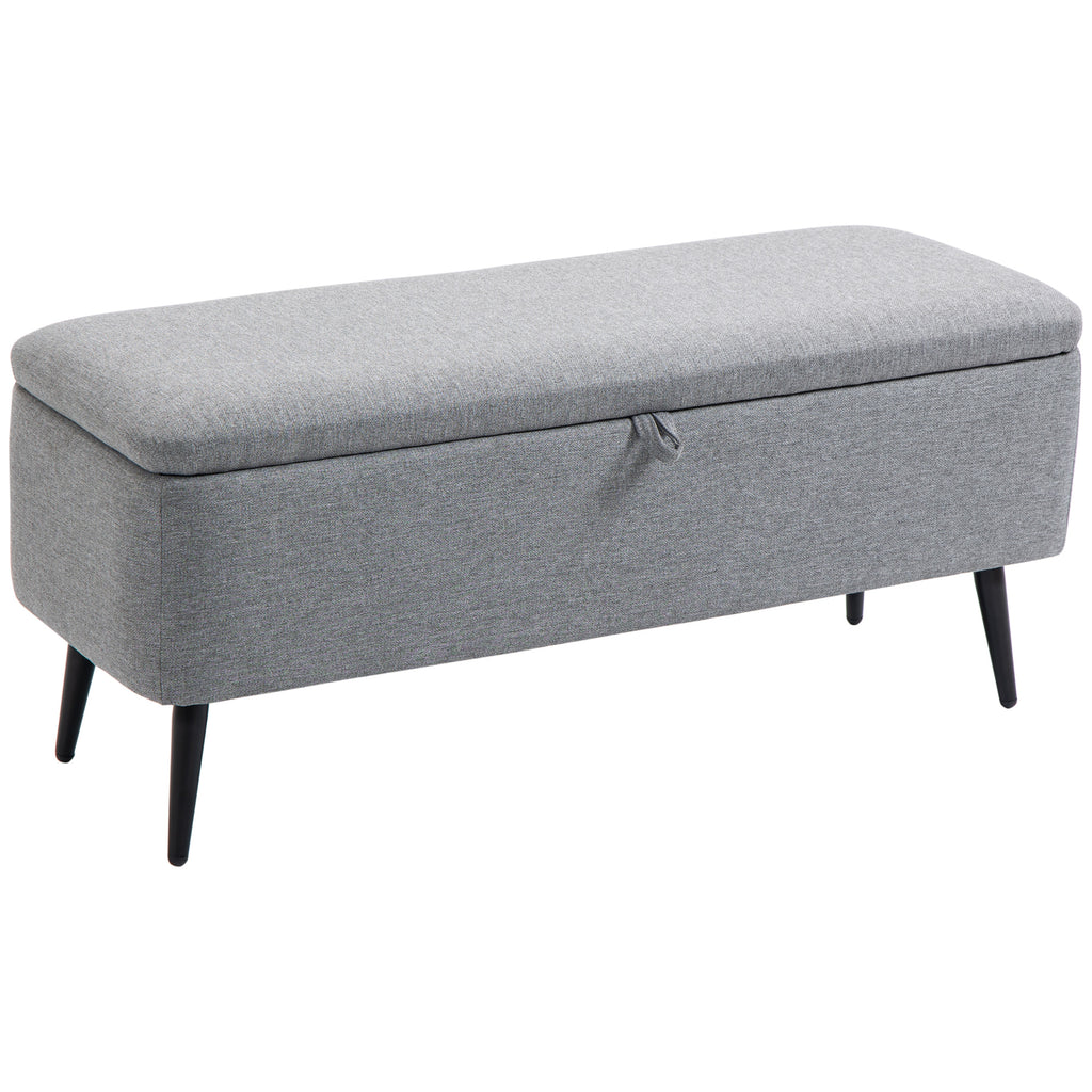 Sitzbank, Sitztruhe, Polsterbank, Leinenoptik, bis 150kg, 101x38,5x44,5 cm, Grau