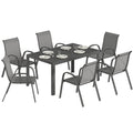 Gartenmöbel Set Sitzgruppe 7-teilig Tisch mit 6 Atmungsaktiven Stapelstühlen Lamelldesign Hellgrau