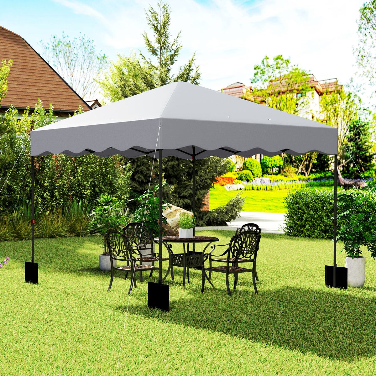 3 x 3 m Pop-up-Pavillon, Höhenverstellbares Gartenzelt, mit Rolltasche, für Garten, Terrasse, Metall, Stoff, Hellgrau