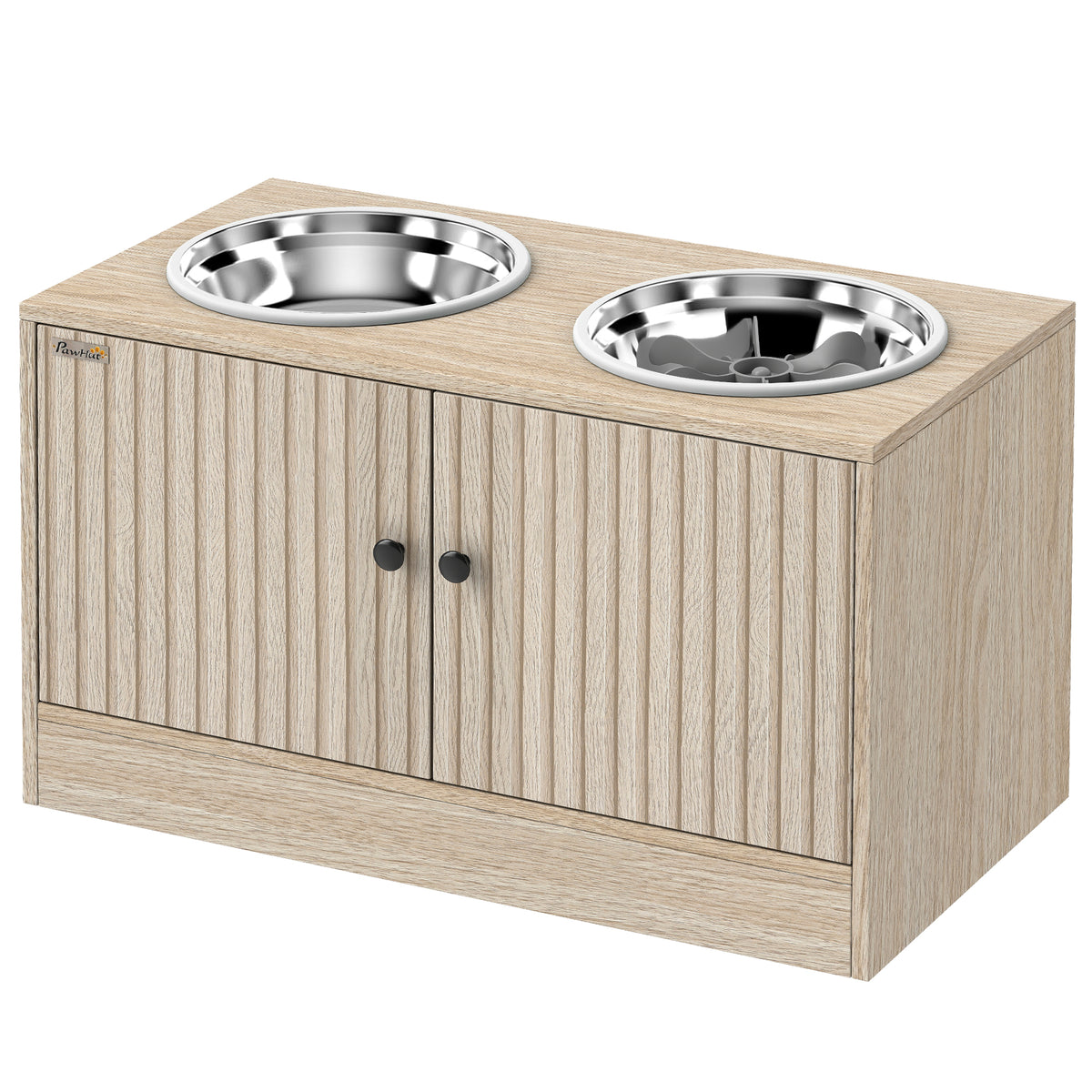 Hundefutterstation mit 2 Edelstahl-Näpfen, Schrank für Utensilien, für große Hunde, Zubehör, Holz