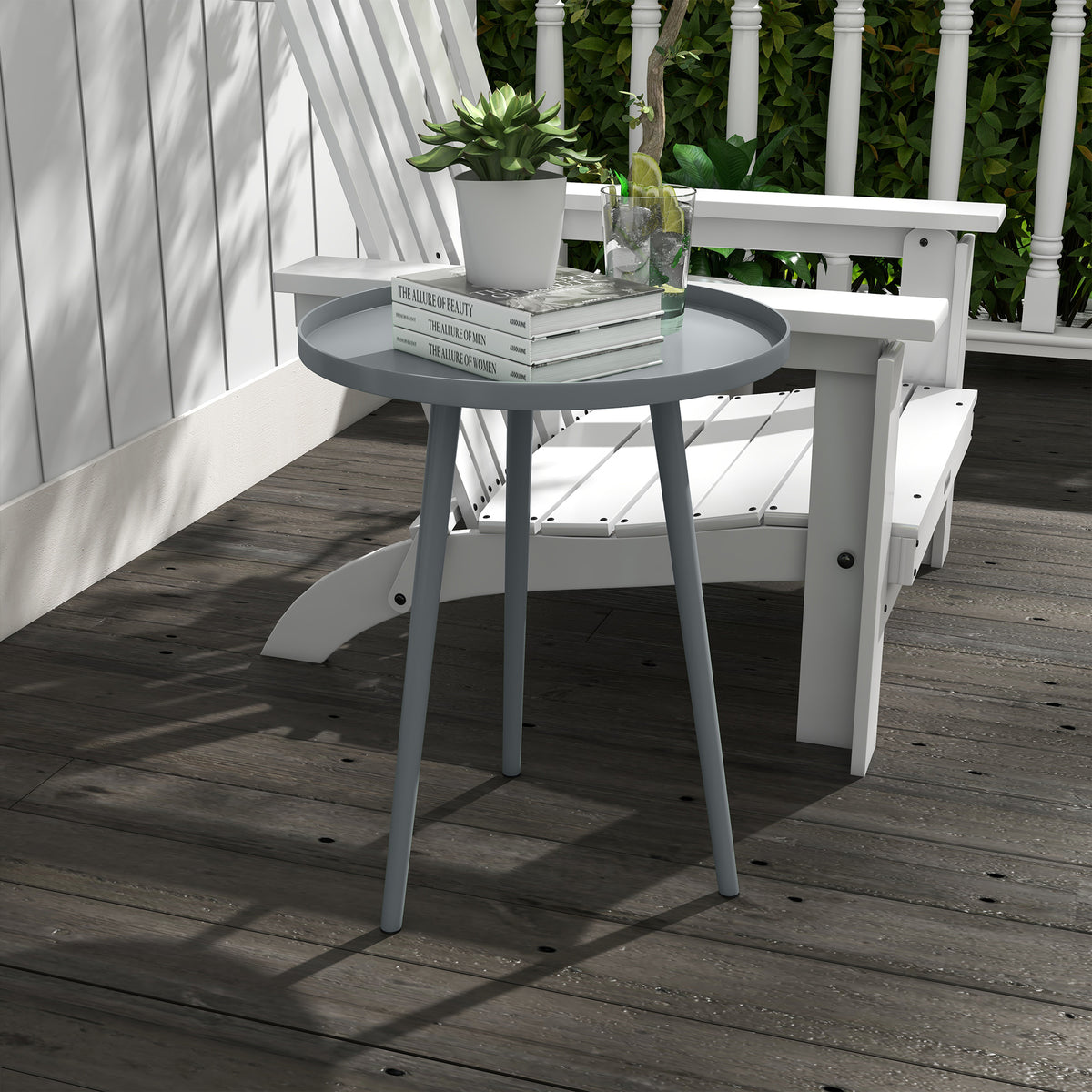 Round Garden Coffee Table, Outdoor Side Table with Rounded Steel Edge, Ø40 x 50H cm, Grey