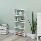Multifunktionsregal mit Rollen, schmale Bauweise, 4 F?cher, 45x15x91 cm, Wei?