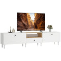 200 cm TV-Kommode für Fernseher bis zu 90 Zoll, 2 Klappenfächer, offenes Fach, Schublade, 8 Beine, Spanplatte, Weiß