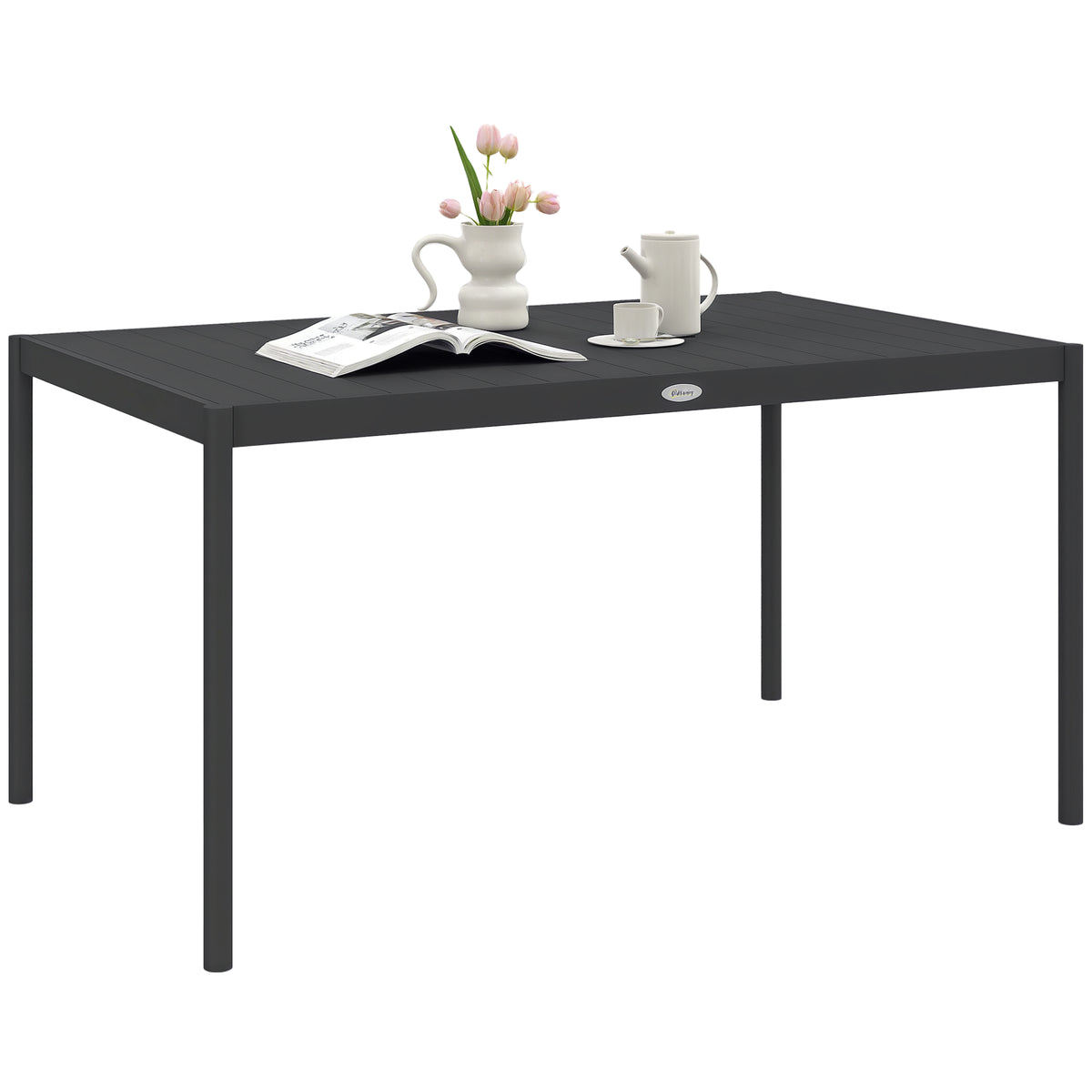 Six-Seater Outdoor Table with Slatted Aluminium Top and Steel Legs