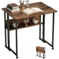 Klappbarer Schreibtisch mit Ablagefach, 80 cm Klapptisch für kleine Räume, Büro, Rustikales Braun