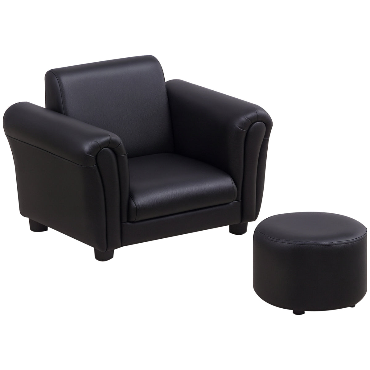 Kindersessel mit Fußhocker Kindercouch Kindersofa Minisofa für 1,5-3 Jahre Kinder Kindermöbel Holz Schwarz 54 x 42 x 41 cm