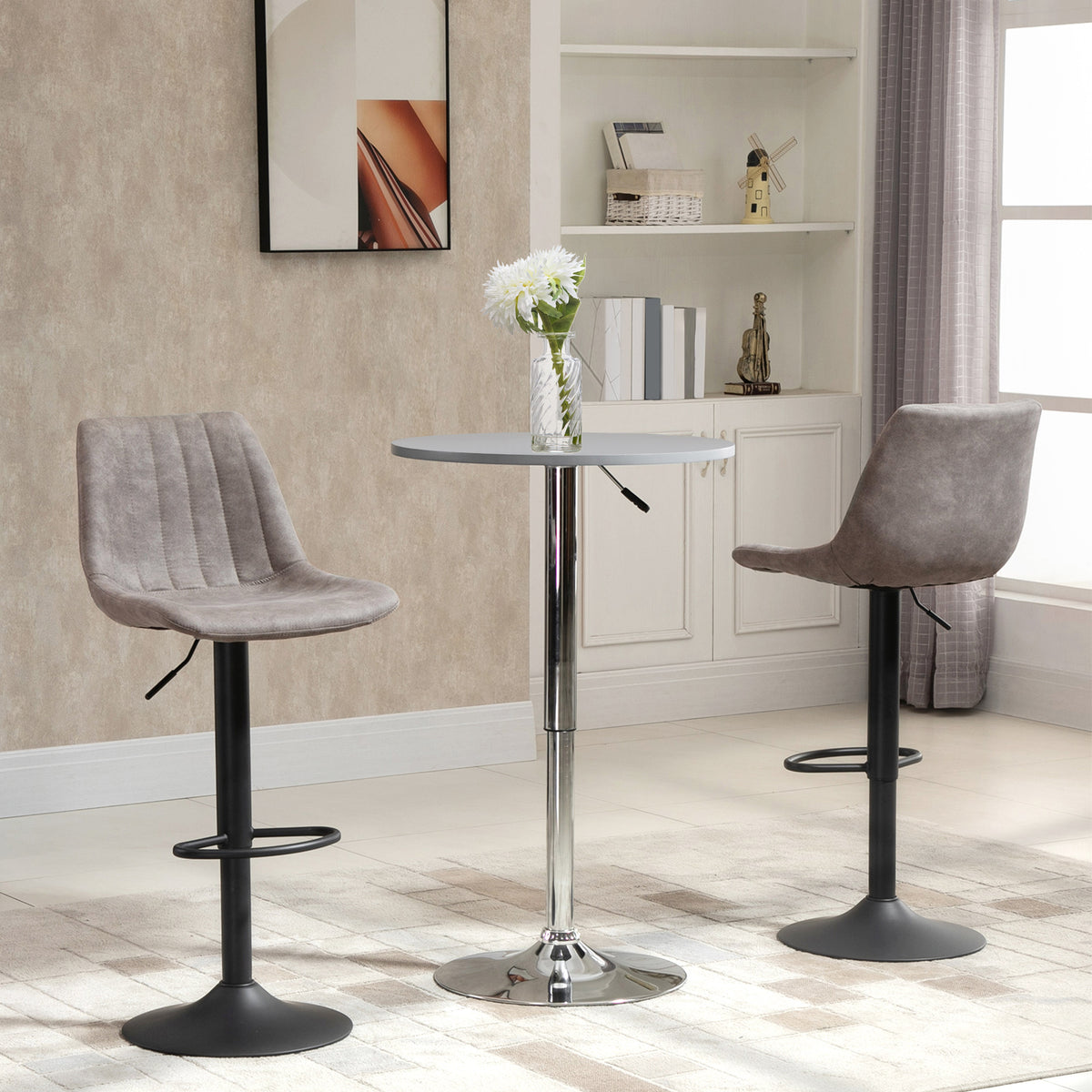 2er-Set Barhocker im Retrodesign, inkl. Fußstütze, höhenverstellbar, Gaslift, Grau + Schwarz