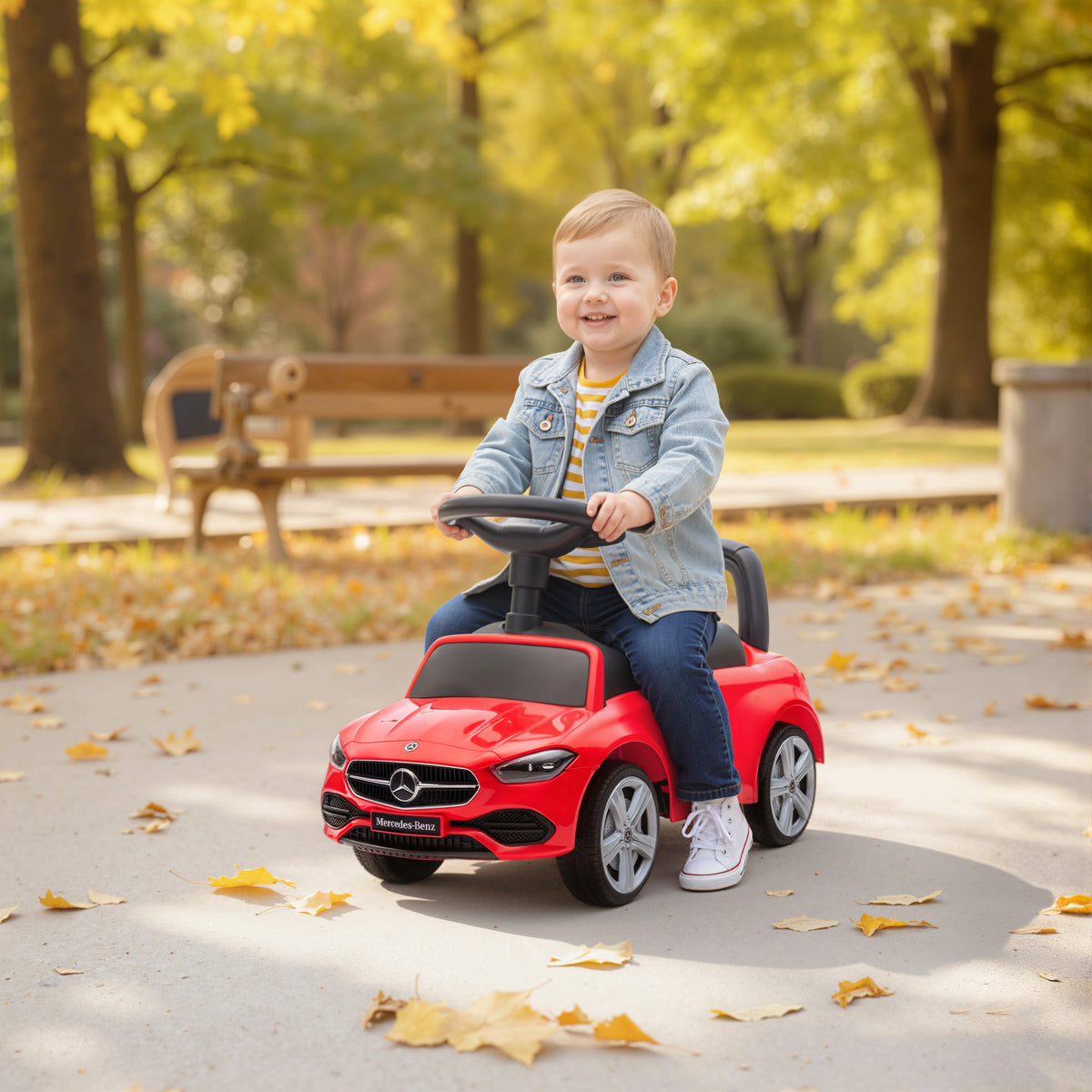 Official Mercedes-Benz Ride On Car, Foot to Floor Sliding Walker with Horn, Engine Sounds and Under-Seat Storage, Red