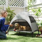 Hundeliege Outdoor mit Dach, Erh?htes Hundebett f¨¹r Gro?e Hunde, 106 x 76 x 99 cm, Hellgrau
