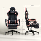 Bürostuhl, Gamingstuhl, 1 Kopfstütze, 1 Lendenstütze, Rosa + Schwarz