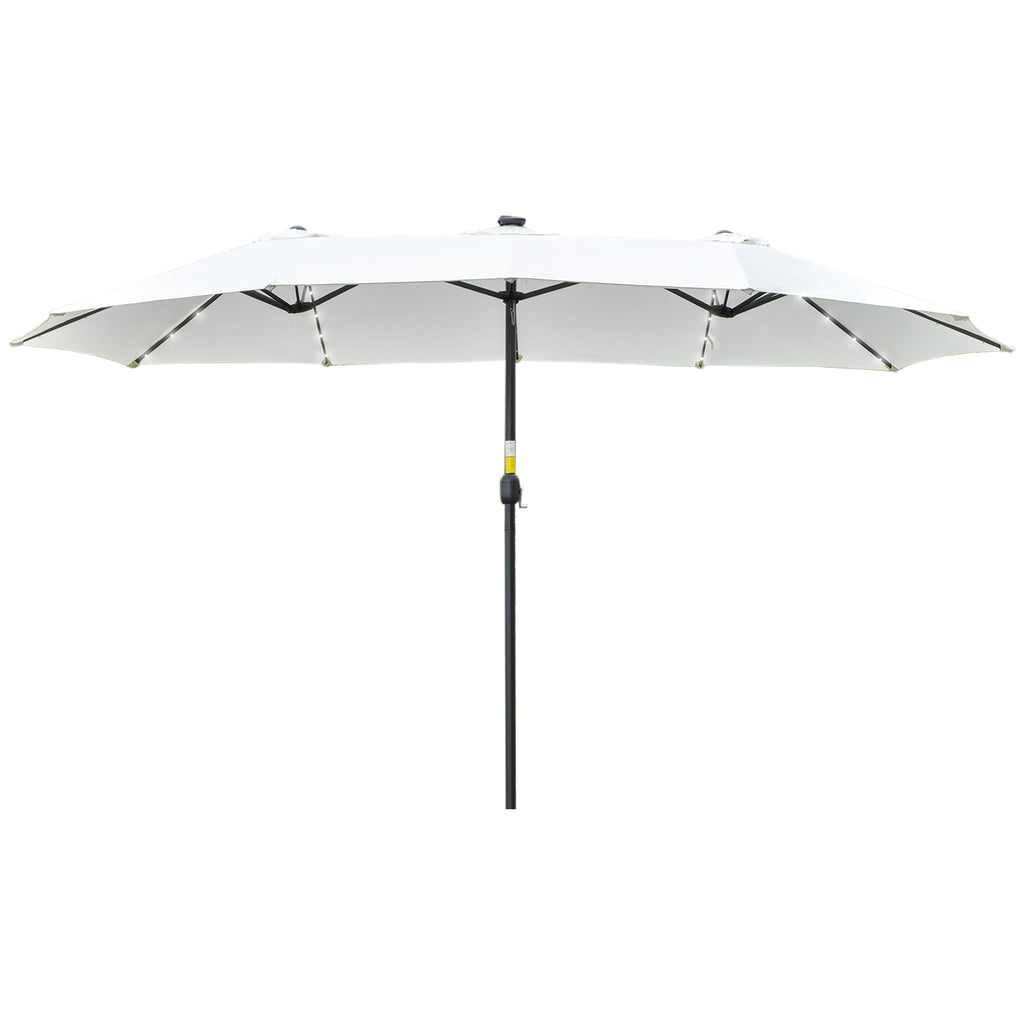 Doppelsonnenschirm mit Solar LED 450 x 265 cm, Sonnenschirm mit Handkurbel, oval Balkonschirm Strandschirm windfest stabil Marktschirm Kurbelschirm für Balkon Terrasse Garten, Cremeweiß