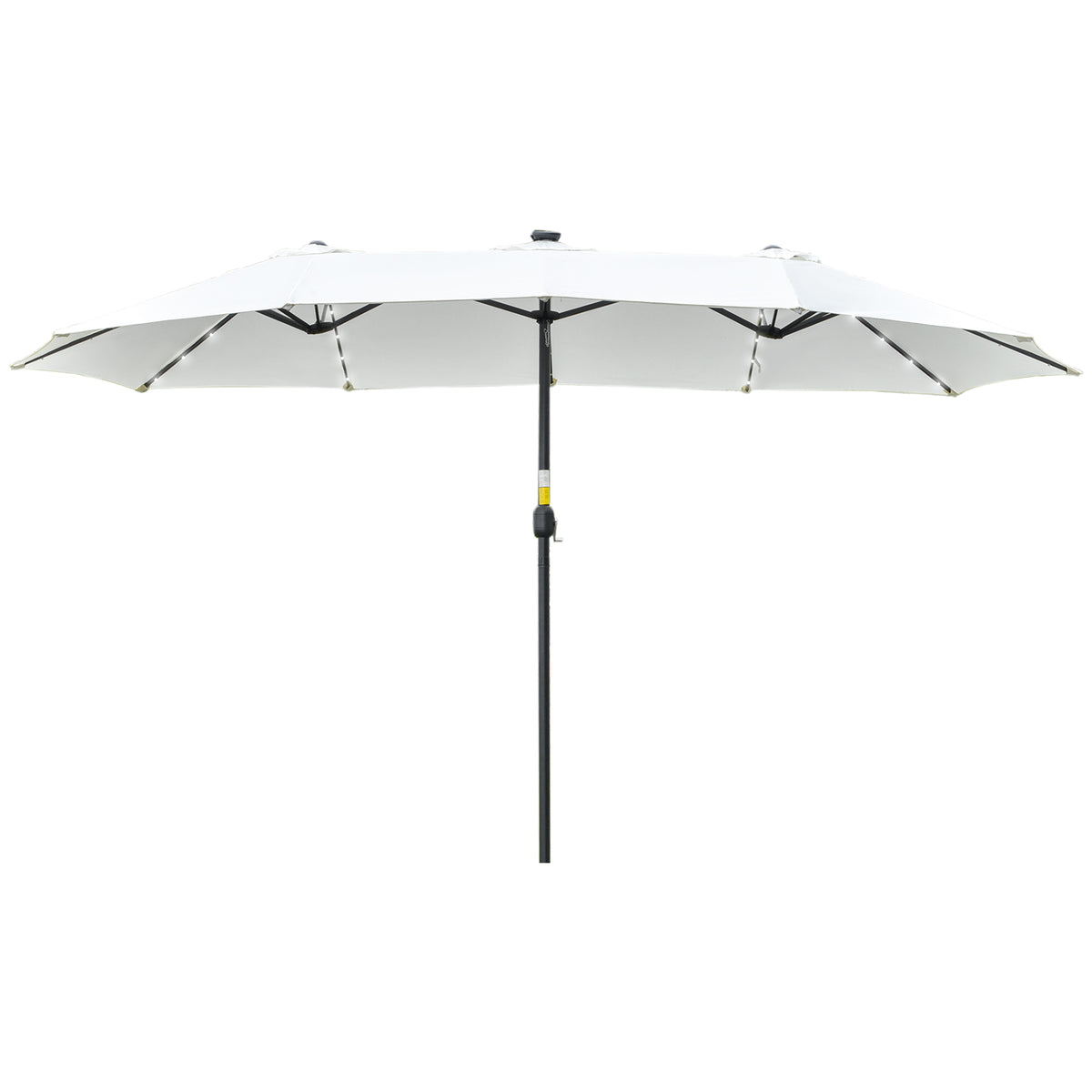 Doppelsonnenschirm mit Solar LED 450 x 265 cm, Sonnenschirm mit Handkurbel, oval Balkonschirm Strandschirm windfest stabil Marktschirm Kurbelschirm für Balkon Terrasse Garten, Cremeweiß