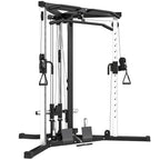 Kraftstation Fitnessstation mit Latzug, Klimmzugstange Curl-/Ruderstange Griffe, 15-fach verstellbar