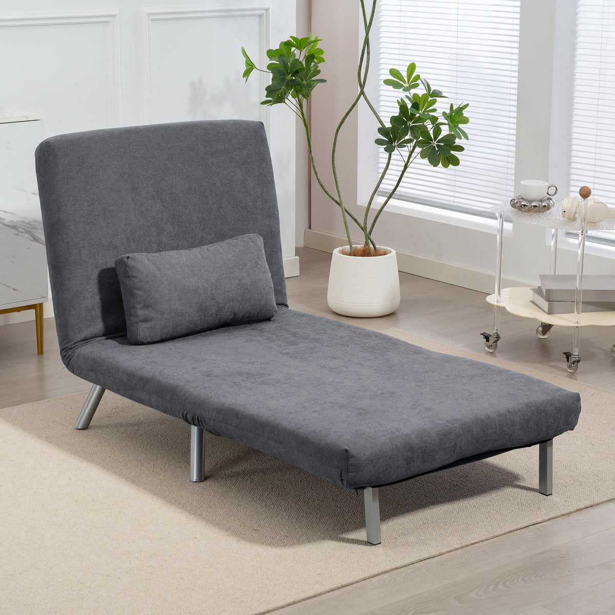 Polstersessel mit Bettfunktion, 3-in-1 Design, Schlafsessel, Gästebett, Stoffbezug, mit Kissen, Dunkelgrau